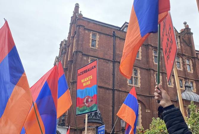 Armenian community protests in London in front of British Petroleum office