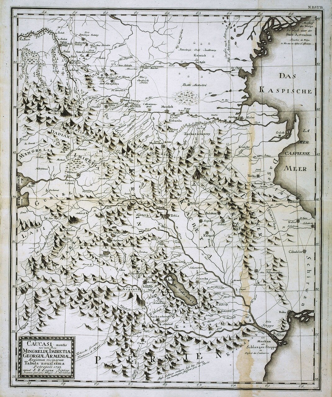 Ցարական Ռուսաստանի քարտեզ թվագրված 1793 Կովկասյան նահանգներ՝ Վրաստան, Հայաստան, Մենգրելիա, Իմերեթիա