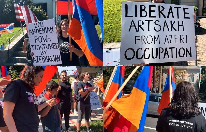 Վաշինգտոնի հայ համայնքը բողոքի ցույց է անում Ադրբեջանի դեսպանատան դիմաց (տեսանյութ)