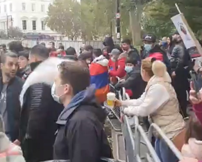 The Armenians protested in front of the Turkish Embassy in London