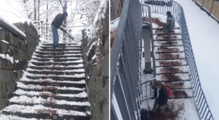 Ձյունից մաքրվում են անցուղիները, գետնանցումների աստիճաններն ու վերգետնյա անցումները