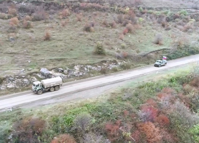 Russian peacekeepers in Nagorno-Karabakh carried out the escort vehicles with the armed forces of Azerbaijan