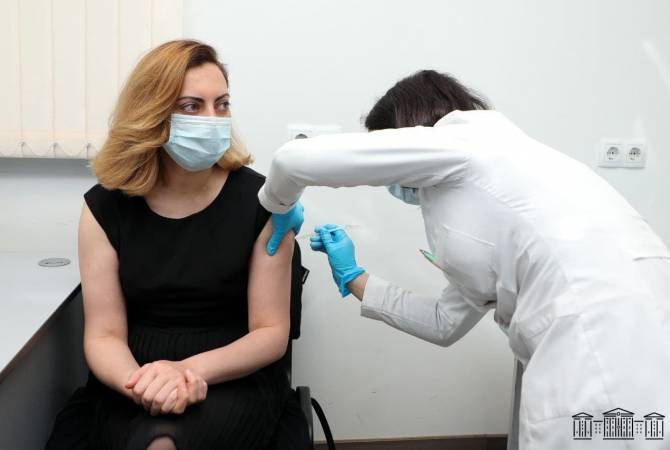 Vice Speaker of Parliament Lena Nazaryan gets first shot of Chinese CoronaVac vaccine